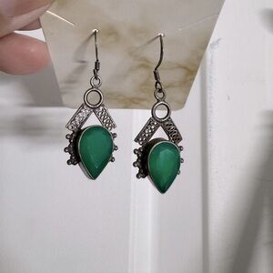 Emerald green 925 silver drop earring